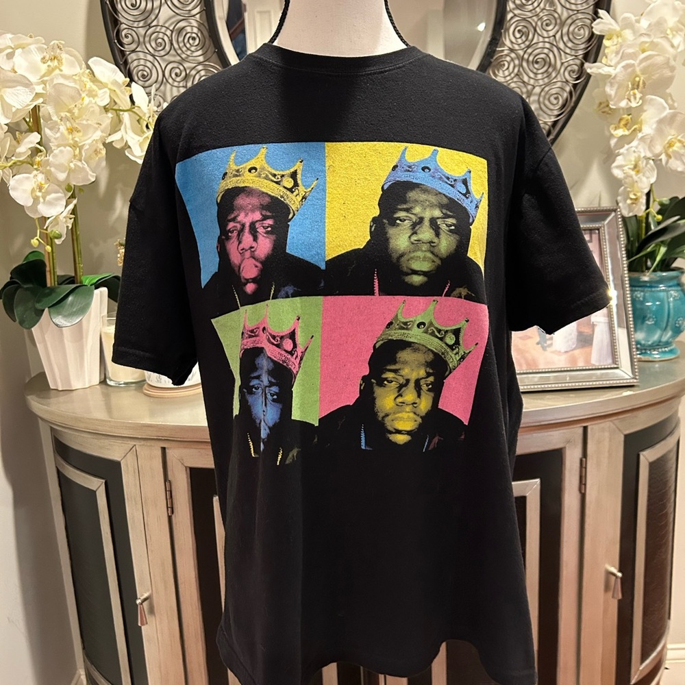 Black Short-Sleeve Graphic Tee with Multicolor Pop Portrait